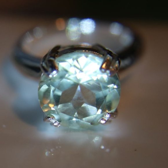 Prasiolite 6.34ct Platinum Solid Silver Ring - Picture 3 of 7